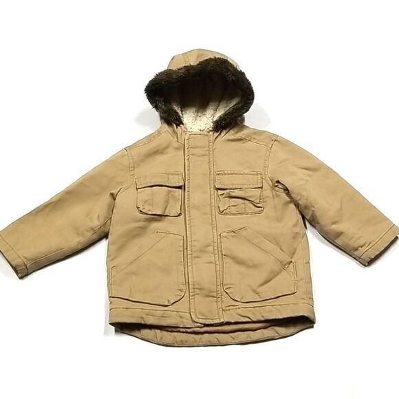 Old Navy Jacket Boys Size 24 Months 2T Carmel Front Pockets Lined Hood Full Zip - Picture 1 of 7